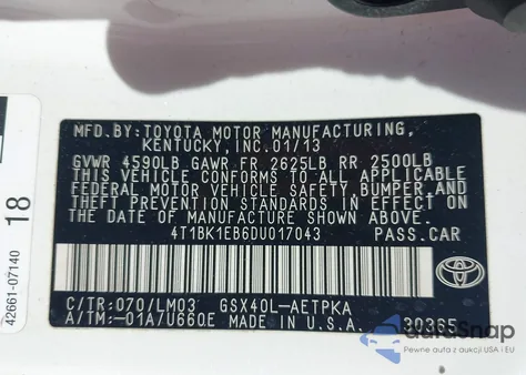 2013 Toyota Avalon Limited из США, поврежденный, VIN 4T1BK1EB6DU017043